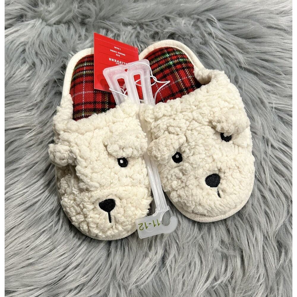 Kid's Lil Bear Red Plaid Scuff‎ Slippers Size 11-12